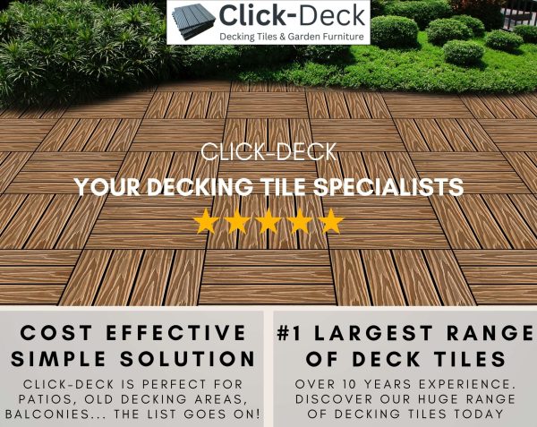 teak woodgrain composite click-deck decking tiles